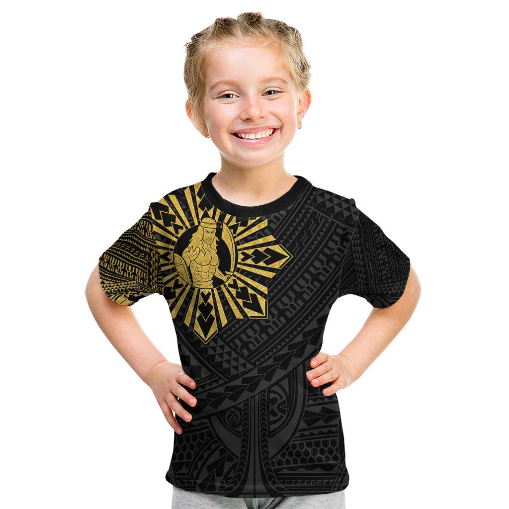 Philippines Tribal Kid T Shirt King Lapu Lapu Gold Version LT05 Gold - Polynesian Pride