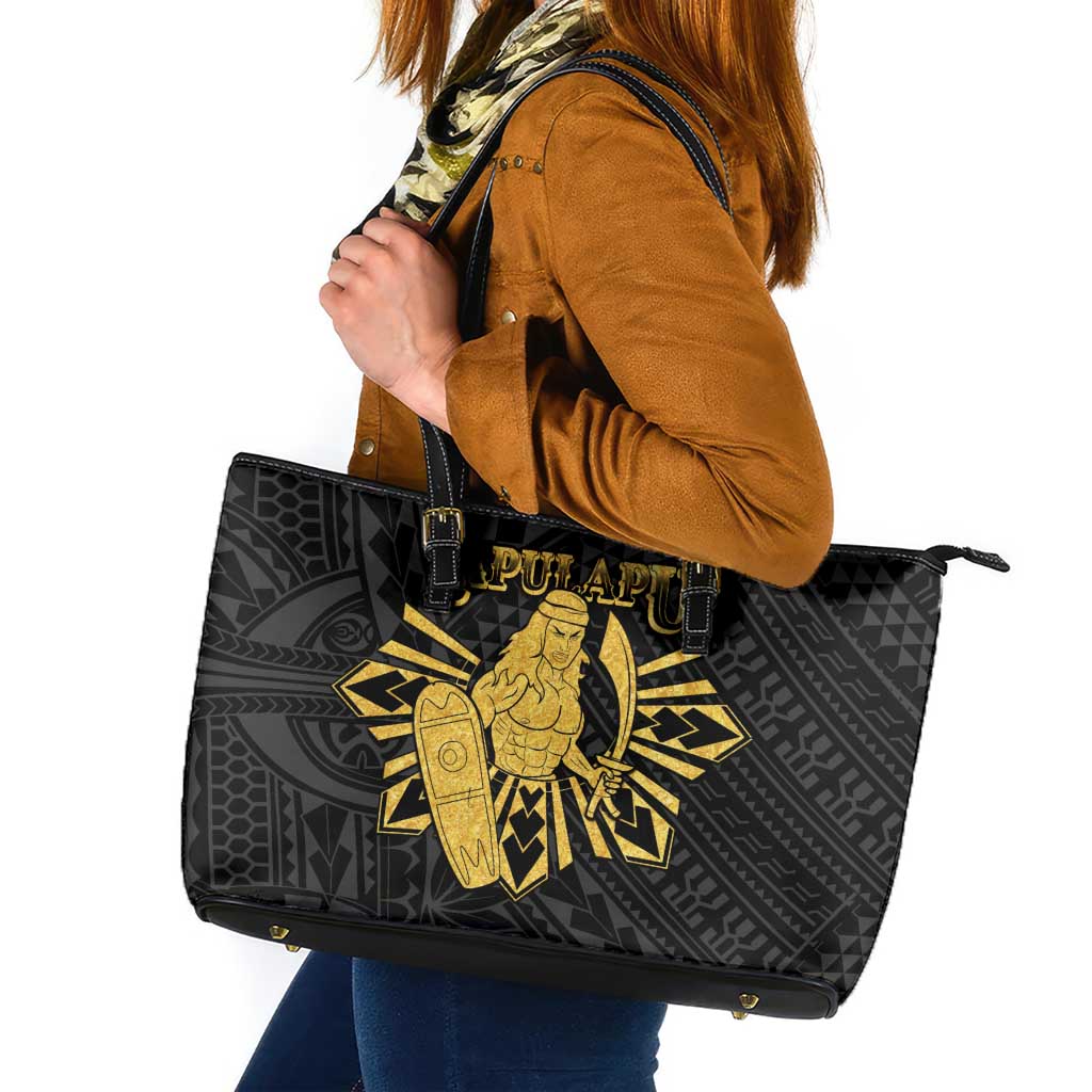 Philippines Tribal Leather Tote Bag King Lapu Lapu Gold Version LT05 Gold - Polynesian Pride