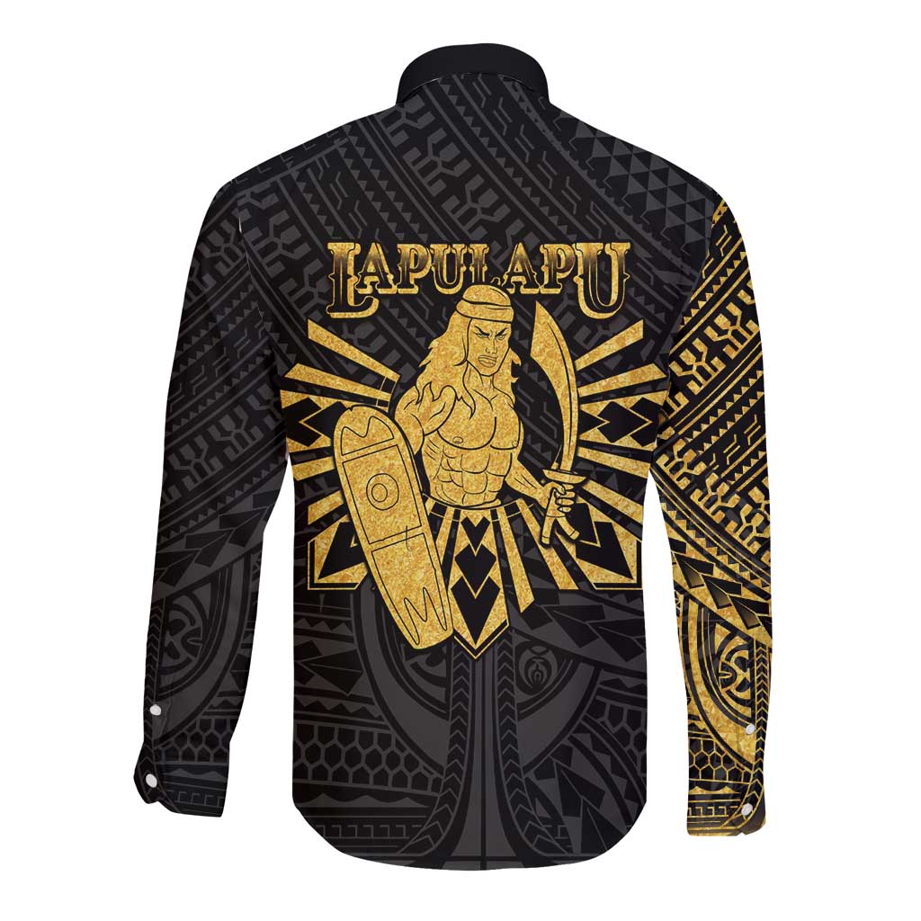 Philippines Tribal Long Sleeve Button Shirt King Lapu Lapu Gold Version
