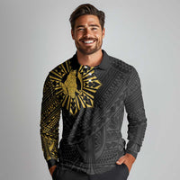 Philippines Tribal Long Sleeve Polo Shirt King Lapu Lapu Gold Version