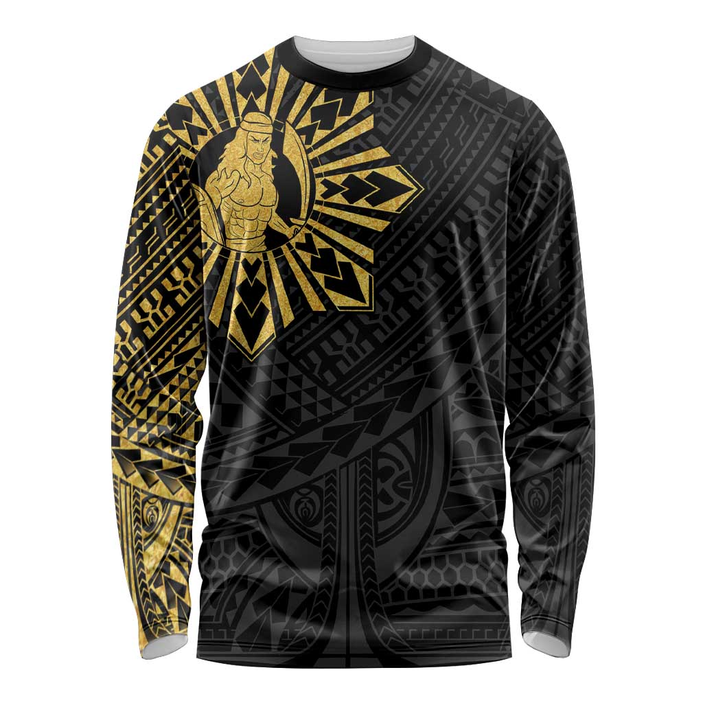 Philippines Tribal Long Sleeve Shirt King Lapu Lapu Gold Version LT05 Unisex Gold - Polynesian Pride