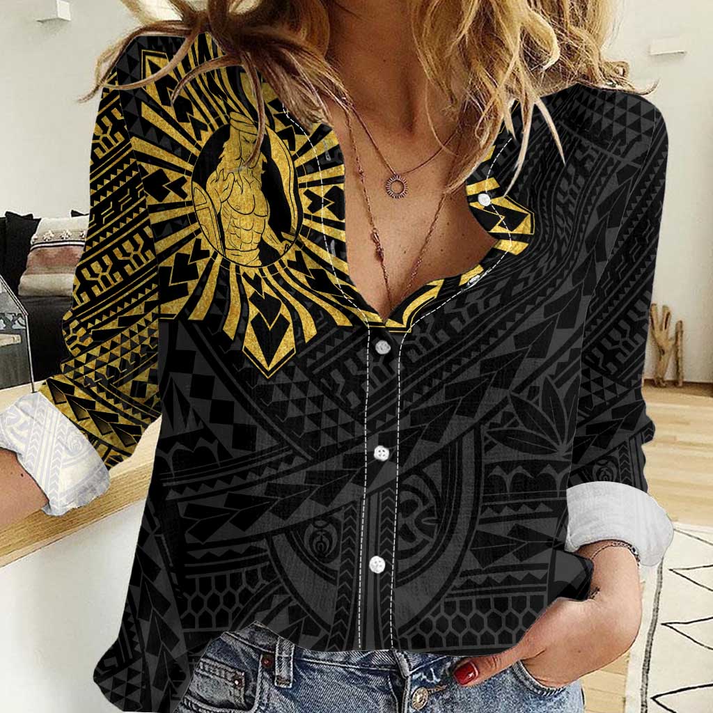 Philippines Tribal Women Casual Shirt King Lapu Lapu Gold Version LT05 Female Gold - Polynesian Pride