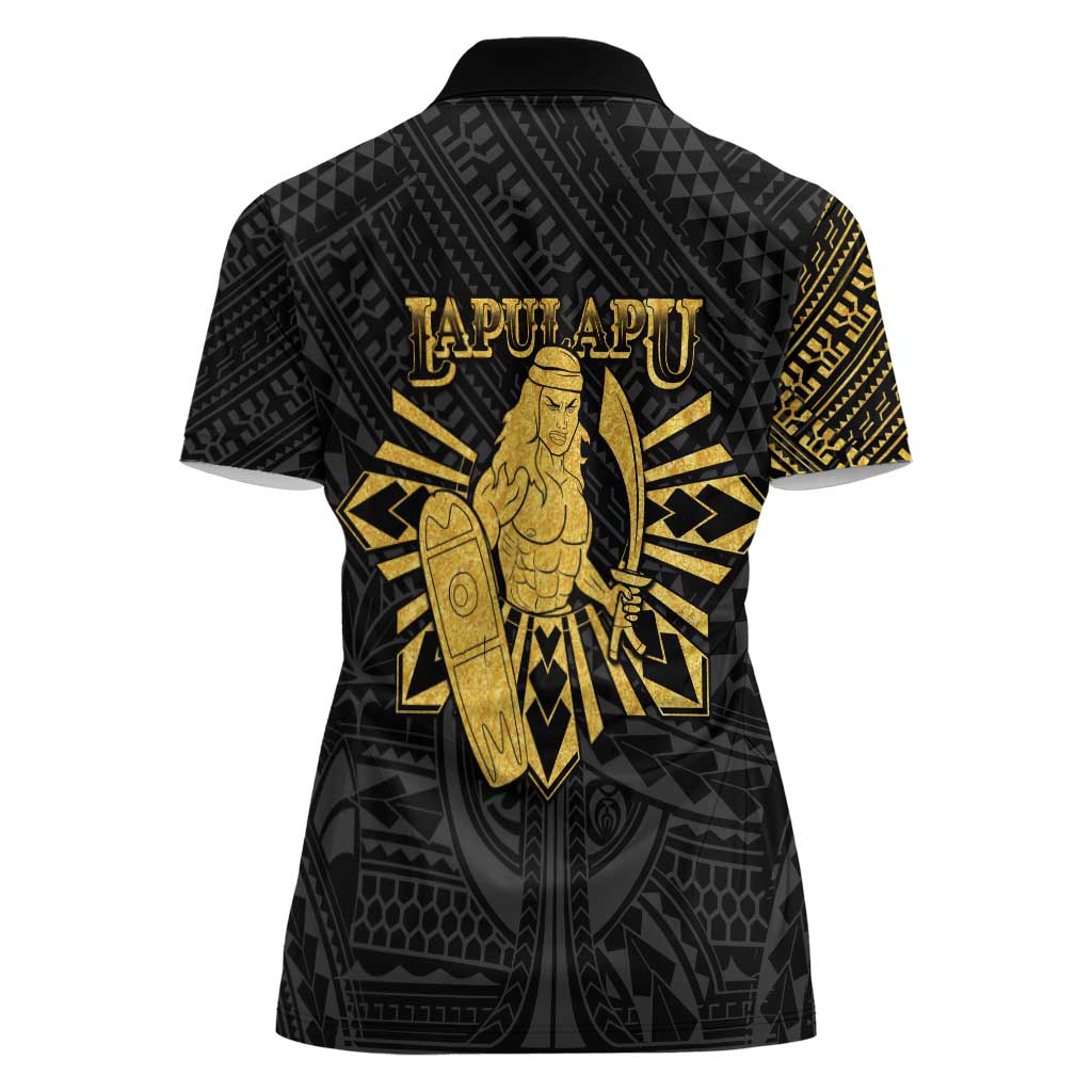 Philippines Tribal Women Polo Shirt King Lapu Lapu Gold Version