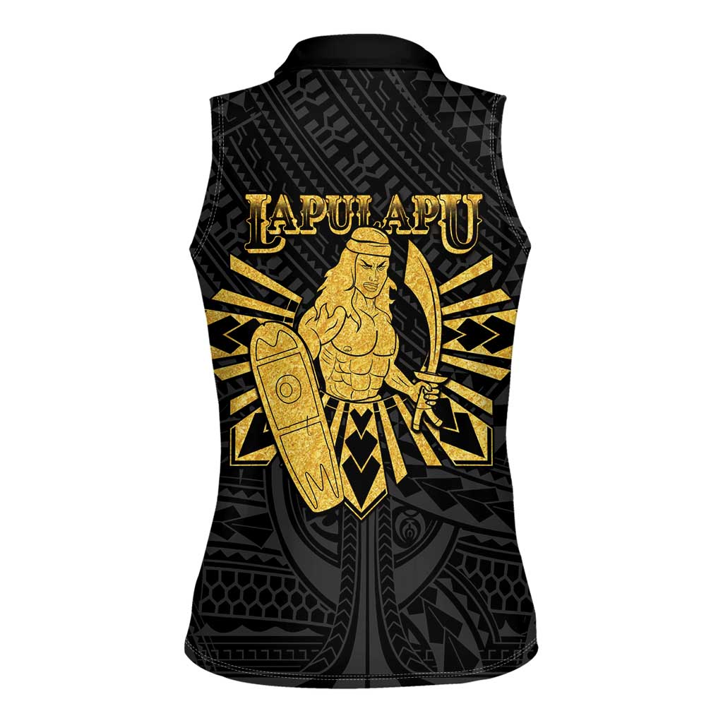 Philippines Tribal Women Sleeveless Polo Shirt King Lapu Lapu Gold Version