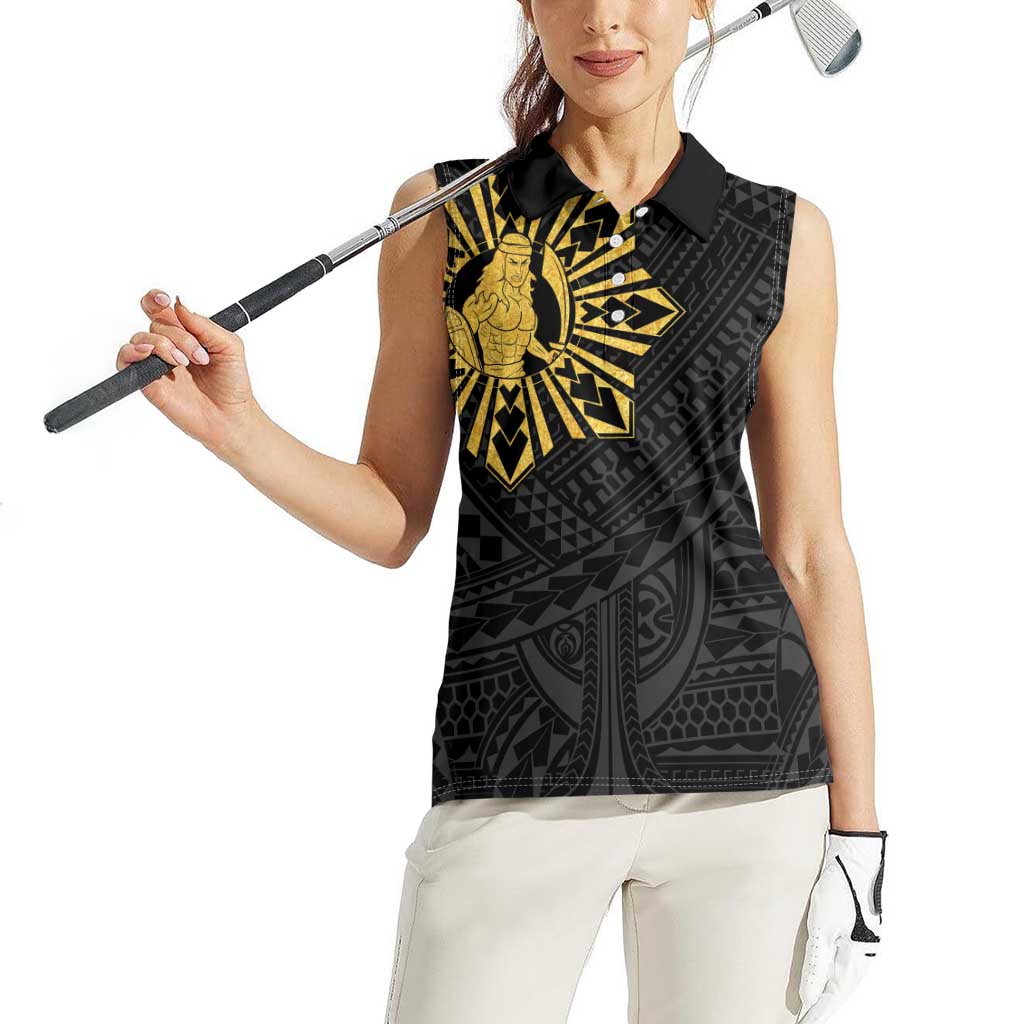 Philippines Tribal Women Sleeveless Polo Shirt King Lapu Lapu Gold Version