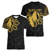 Philippines Tribal Women V-Neck T-Shirt King Lapu Lapu Gold Version