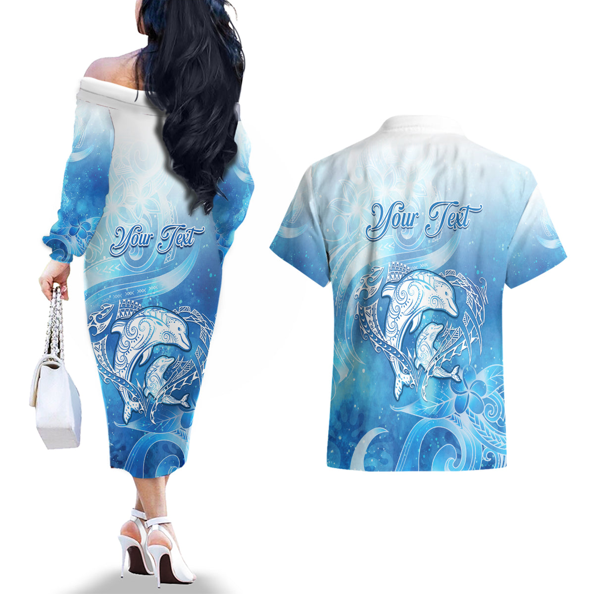 Mother's Love Is Deeper Than Ocean Couples Matching Off The Shoulder Long Sleeve Dress and Hawaiian Shirt Polynesian Style