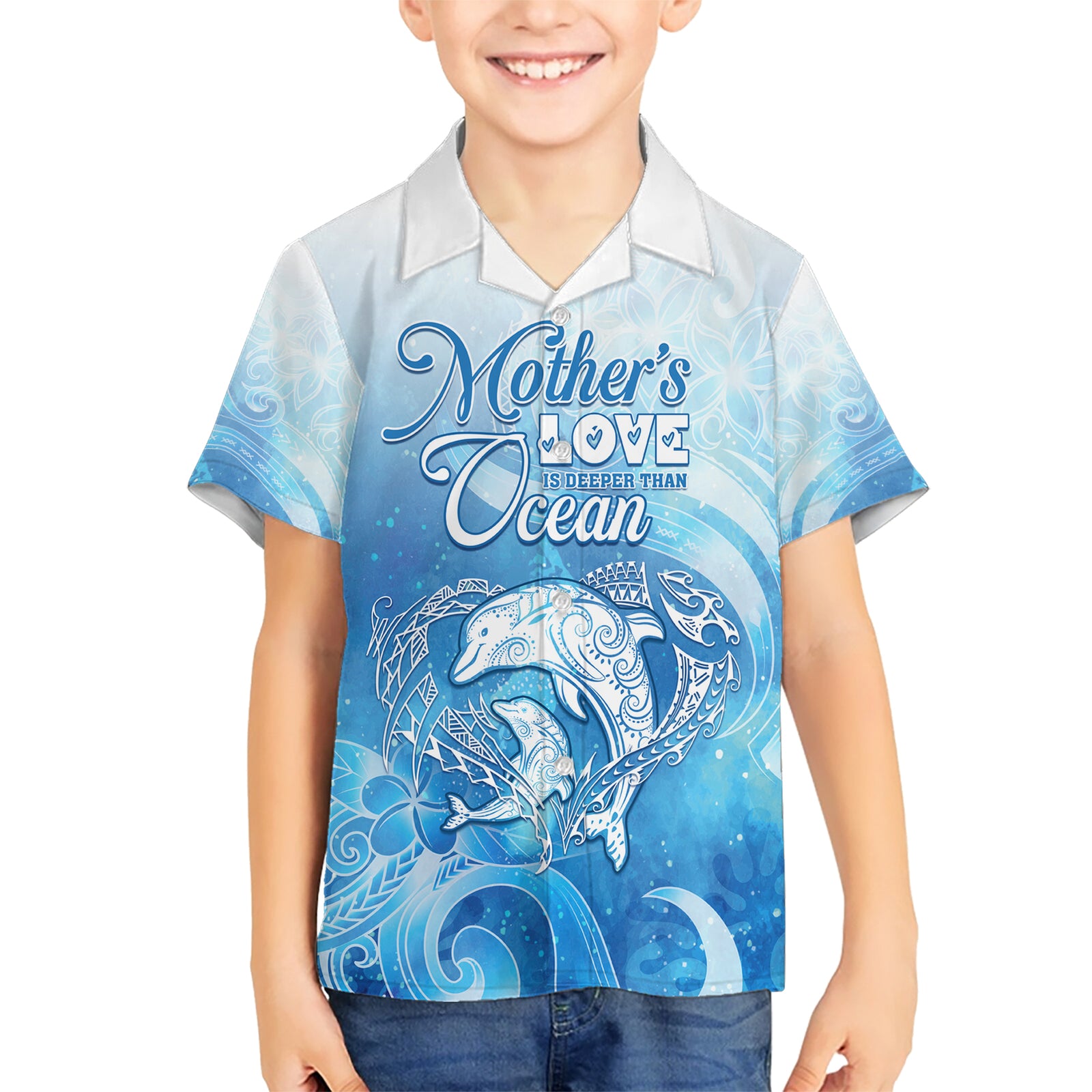 Mother's Love Is Deeper Than Ocean Kid Hawaiian Shirt Polynesian Style LT05 Kid Blue - Polynesian Pride
