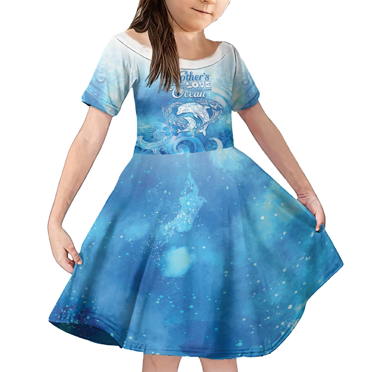 Mother's Love Is Deeper Than Ocean Kid Short Sleeve Dress Polynesian Style LT05 KID Blue - Polynesian Pride