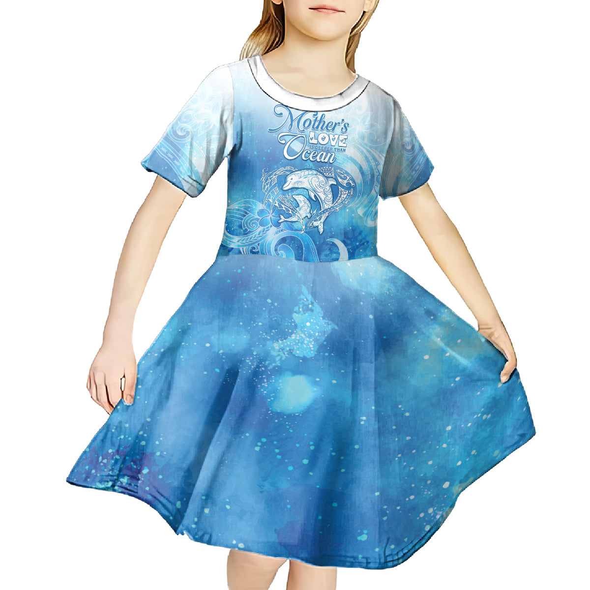 Mother's Love Is Deeper Than Ocean Kid Short Sleeve Dress Polynesian Style LT05 - Polynesian Pride