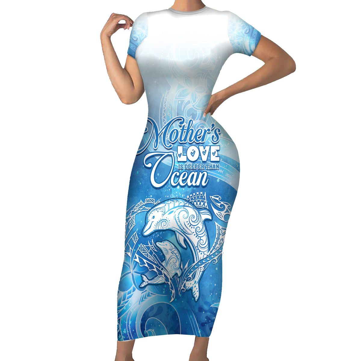 Mother's Love Is Deeper Than Ocean Short Sleeve Bodycon Dress Polynesian Style