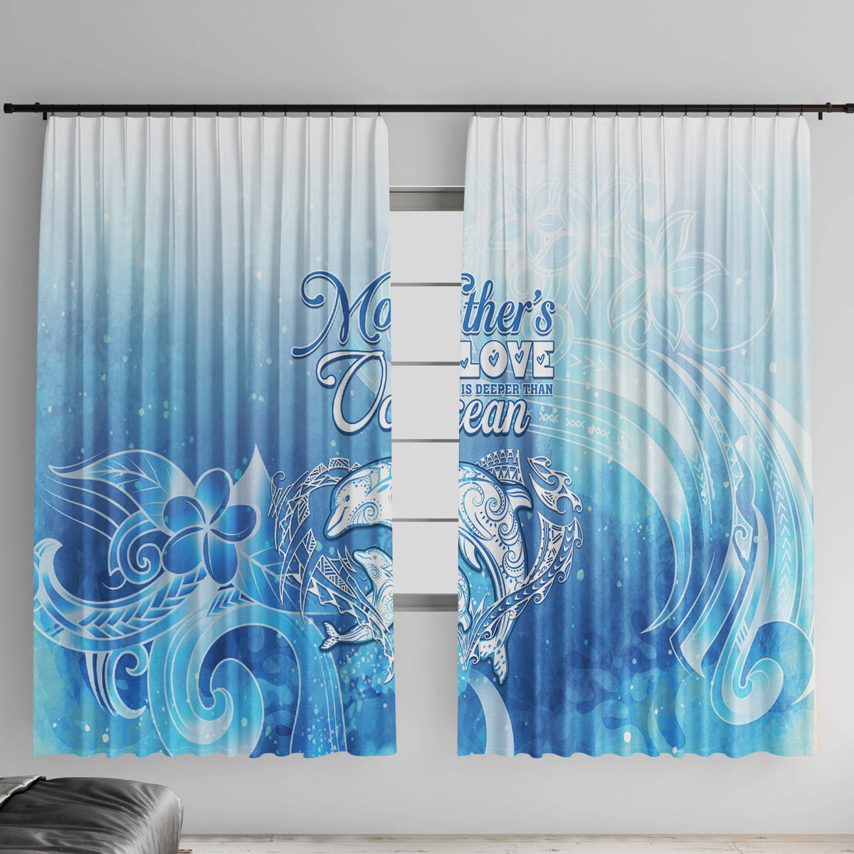 Mother's Love Is Deeper Than Ocean Window Curtain Polynesian Style LT05 With Hooks Blue - Polynesian Pride