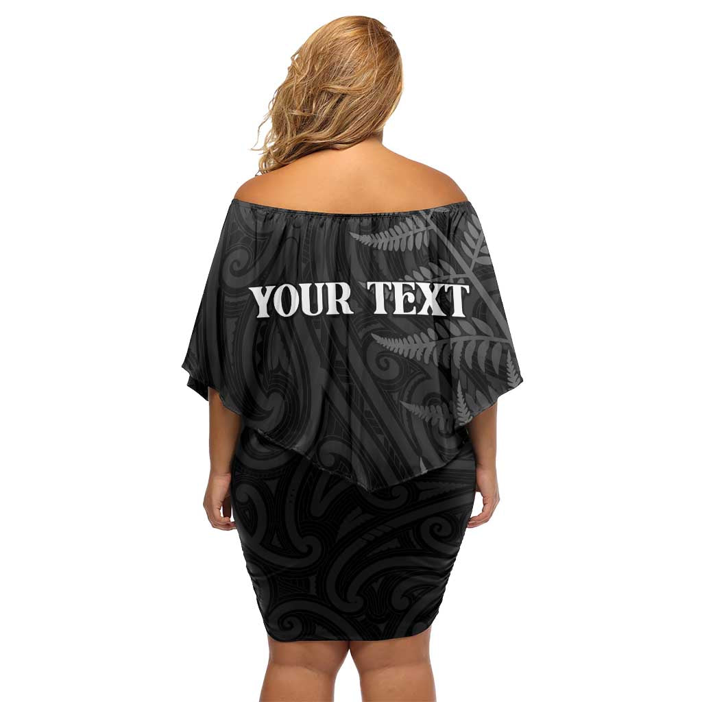 Personalised New Zealand Chur Bro Family Matching Off Shoulder Short Dress and Hawaiian Shirt Maori Koru With Silver Fern