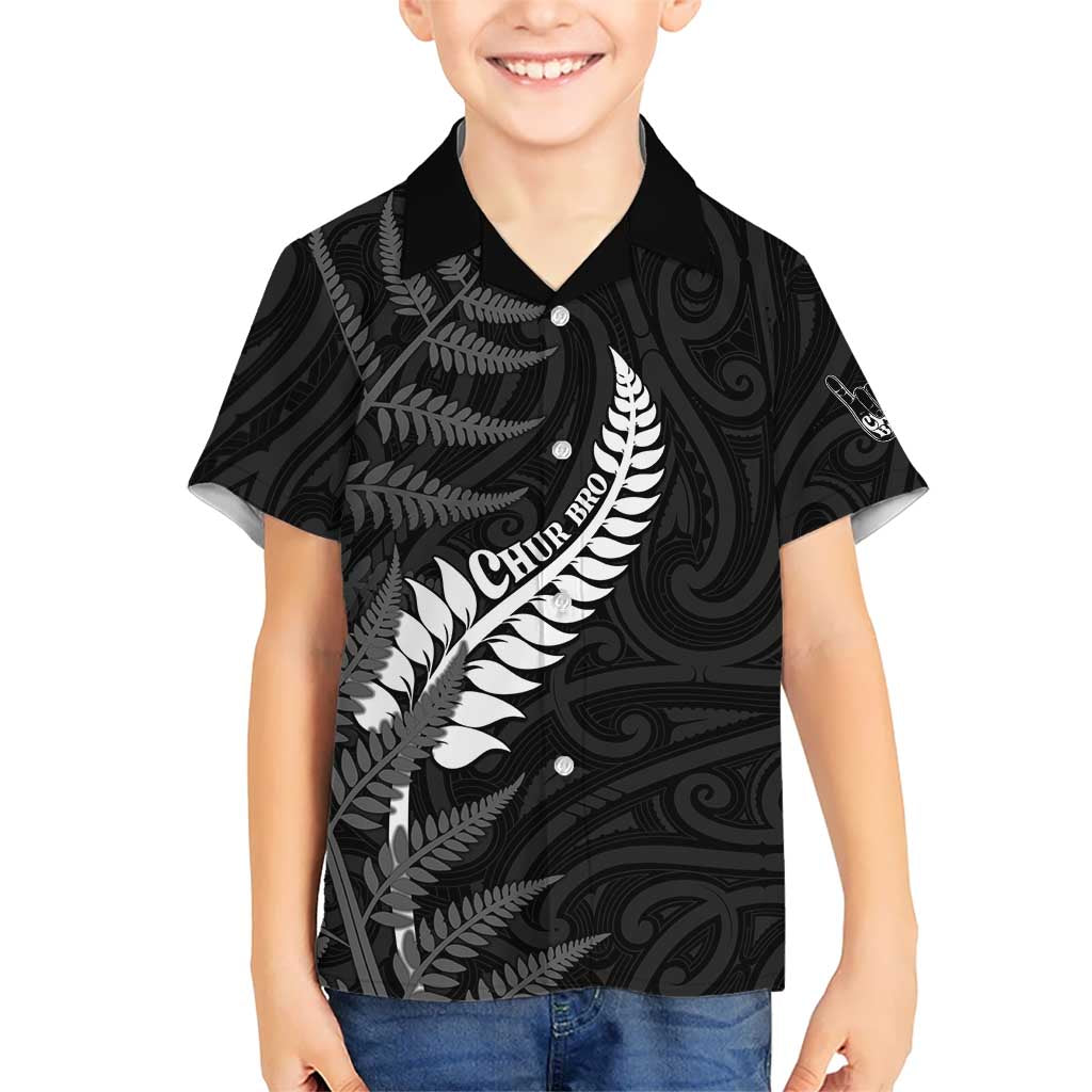 Personalised New Zealand Chur Bro Family Matching Off Shoulder Short Dress and Hawaiian Shirt Maori Koru With Silver Fern
