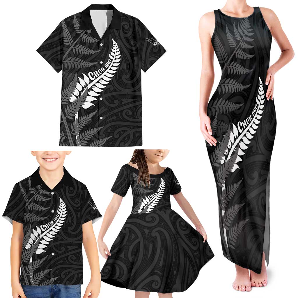 Personalised New Zealand Chur Bro Family Matching Tank Maxi Dress and Hawaiian Shirt Maori Koru With Silver Fern LT05 - Polynesian Pride