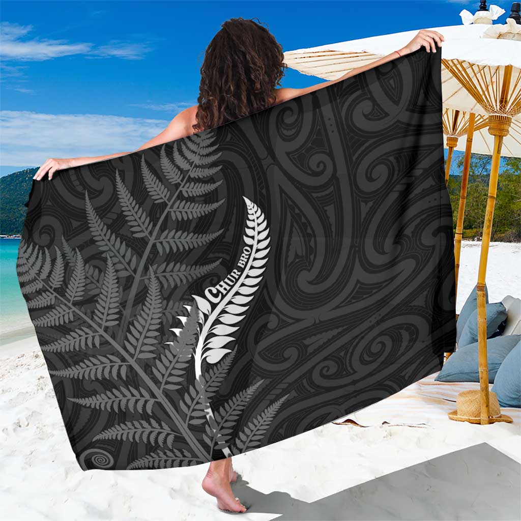 New Zealand Chur Bro Sarong Maori Koru With Silver Fern LT05 One Size 44 x 66 inches Black - Polynesian Pride