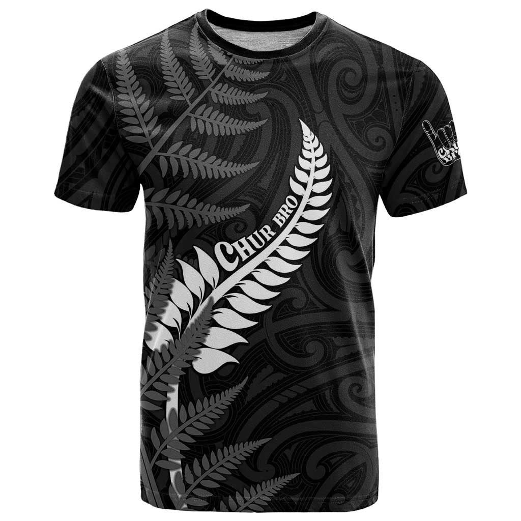 Personalised New Zealand Chur Bro T Shirt Maori Koru With Silver Fern