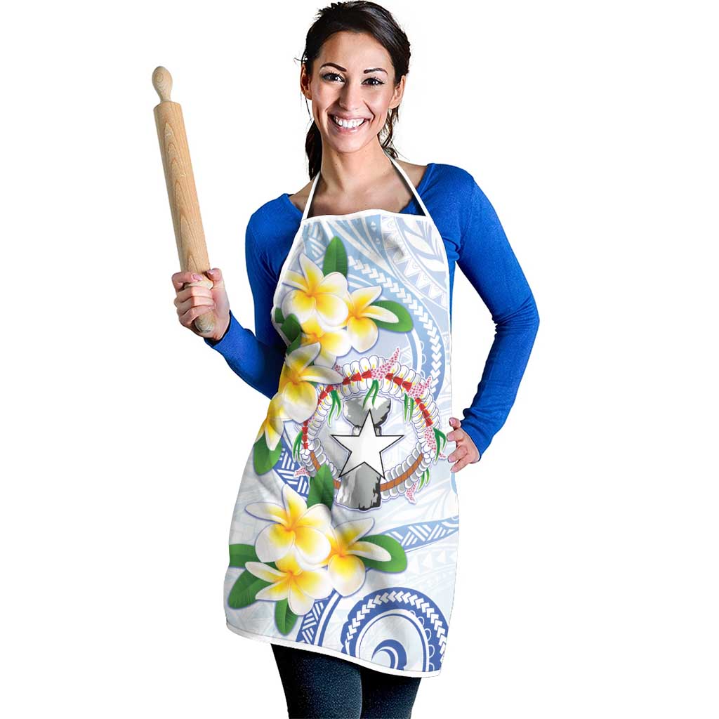 Northern Mariana Islands Chamorro Apron Plumeria Curves Style White Version