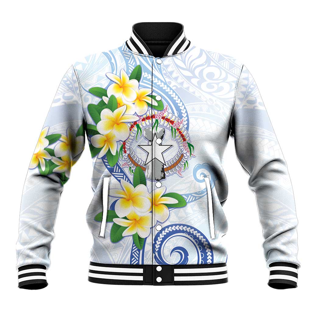 Northern Mariana Islands Chamorro Baseball Jacket Plumeria Curves Style White Version