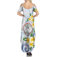 Northern Mariana Islands Chamorro Family Matching Summer Maxi Dress and Hawaiian Shirt Plumeria Curves Style White Version