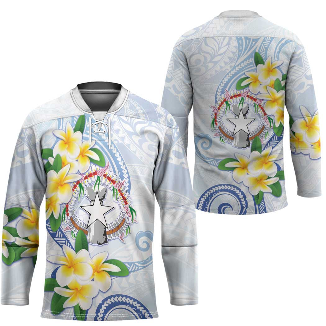 Northern Mariana Islands Chamorro Hockey Jersey Plumeria Curves Style White Version