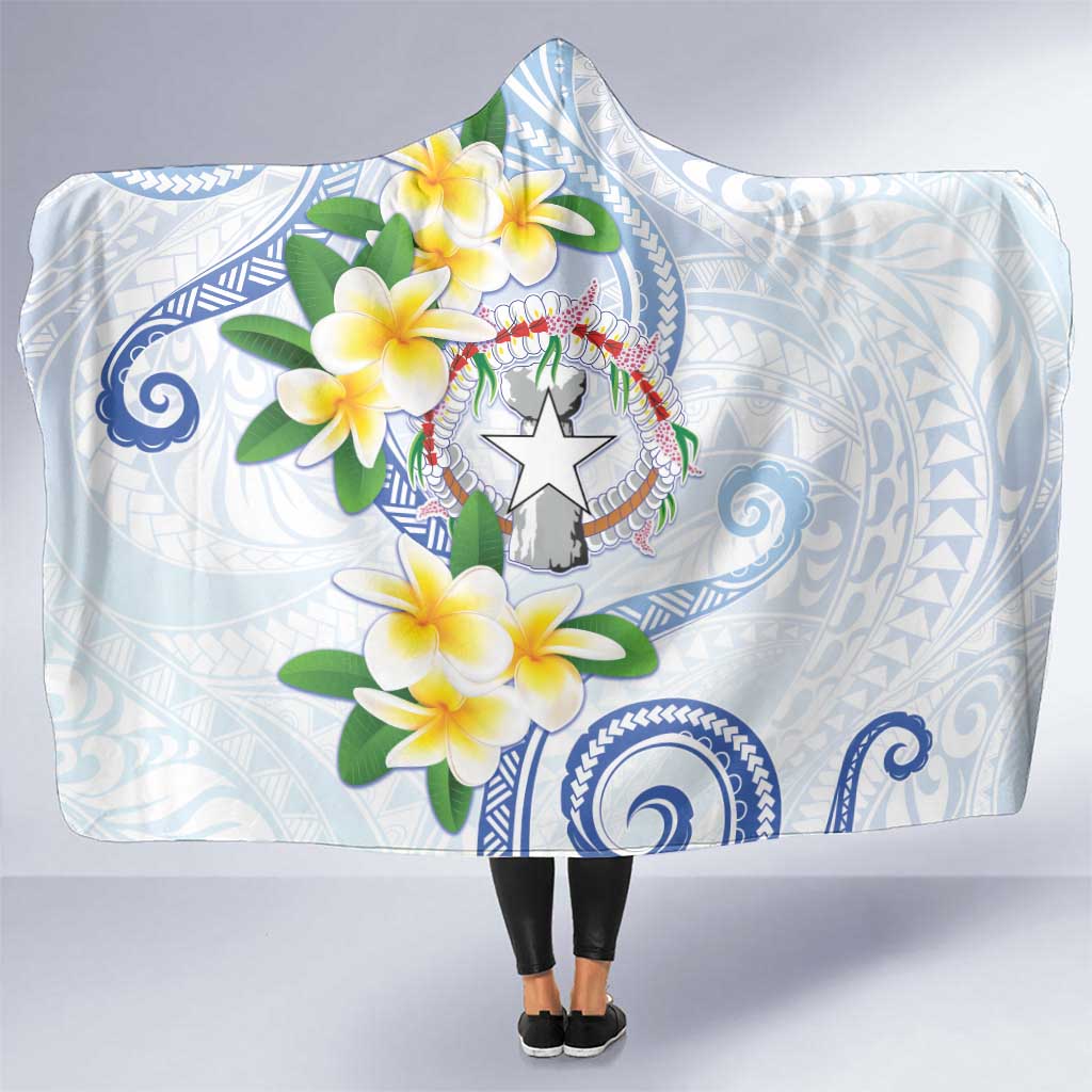 Northern Mariana Islands Chamorro Hooded Blanket Plumeria Curves Style White Version
