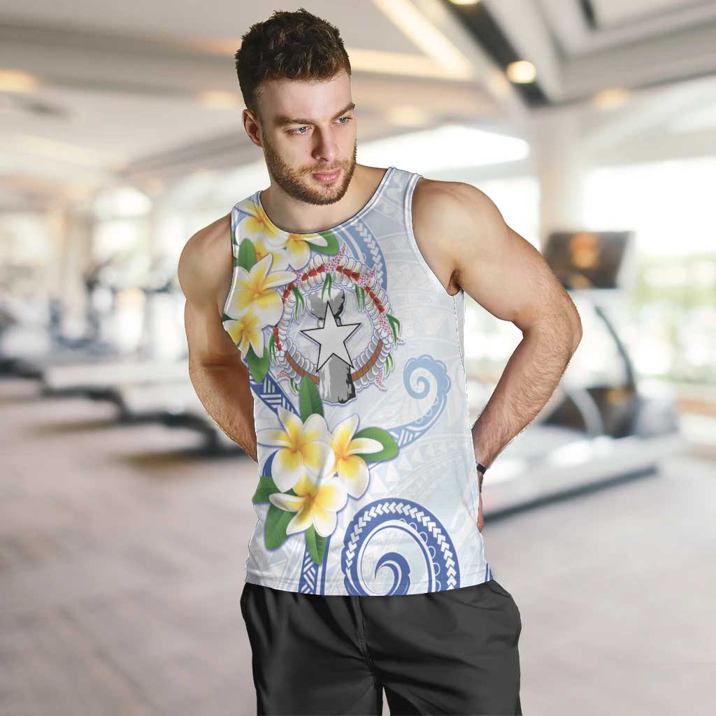 Northern Mariana Islands Chamorro Men Tank Top Plumeria Curves Style White Version