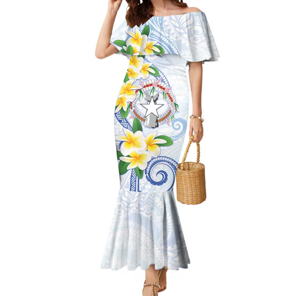 Northern Mariana Islands Chamorro Mermaid Dress Plumeria Curves Style White Version