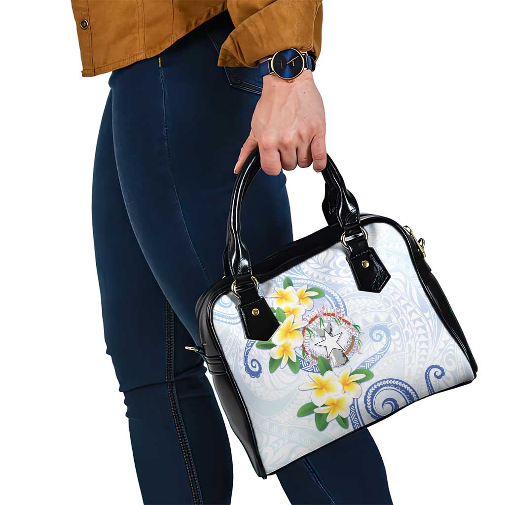 Northern Mariana Islands Chamorro Shoulder Handbag Plumeria Curves Style White Version