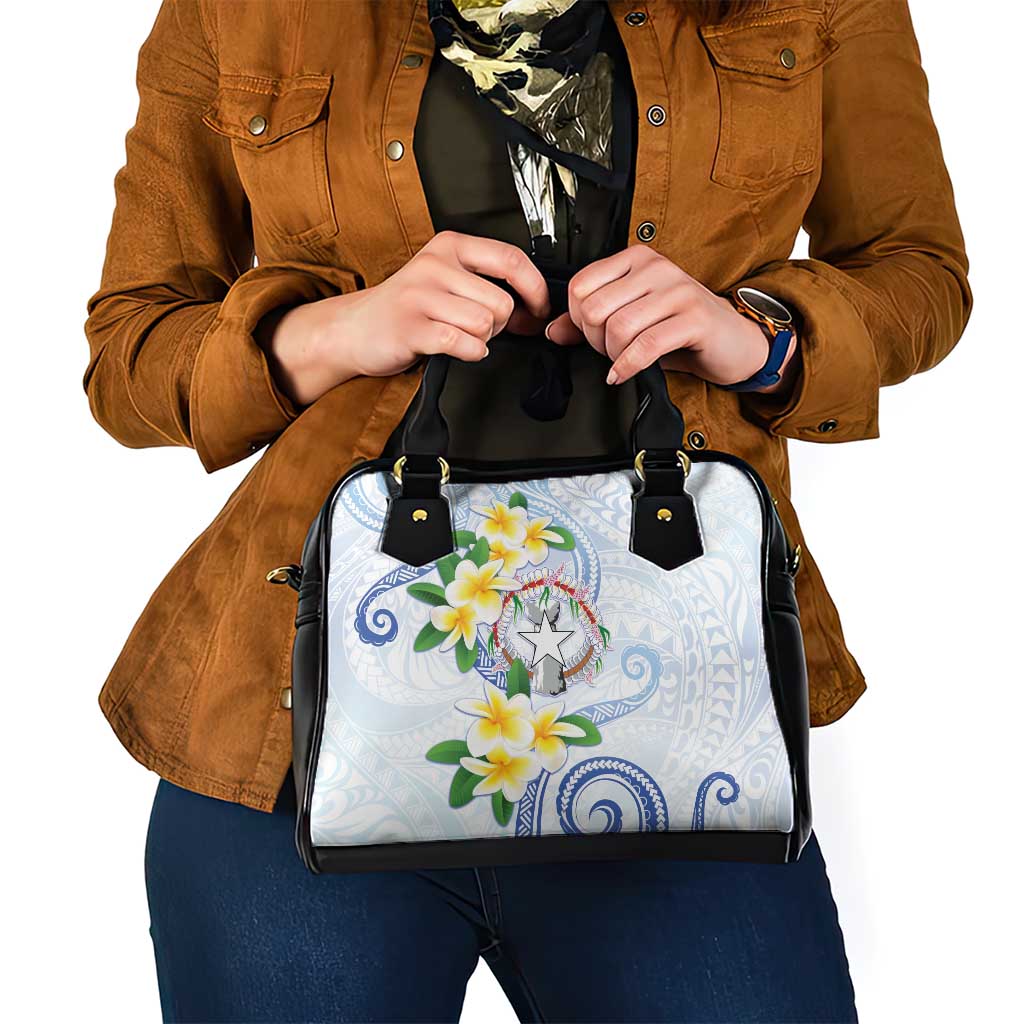Northern Mariana Islands Chamorro Shoulder Handbag Plumeria Curves Style White Version