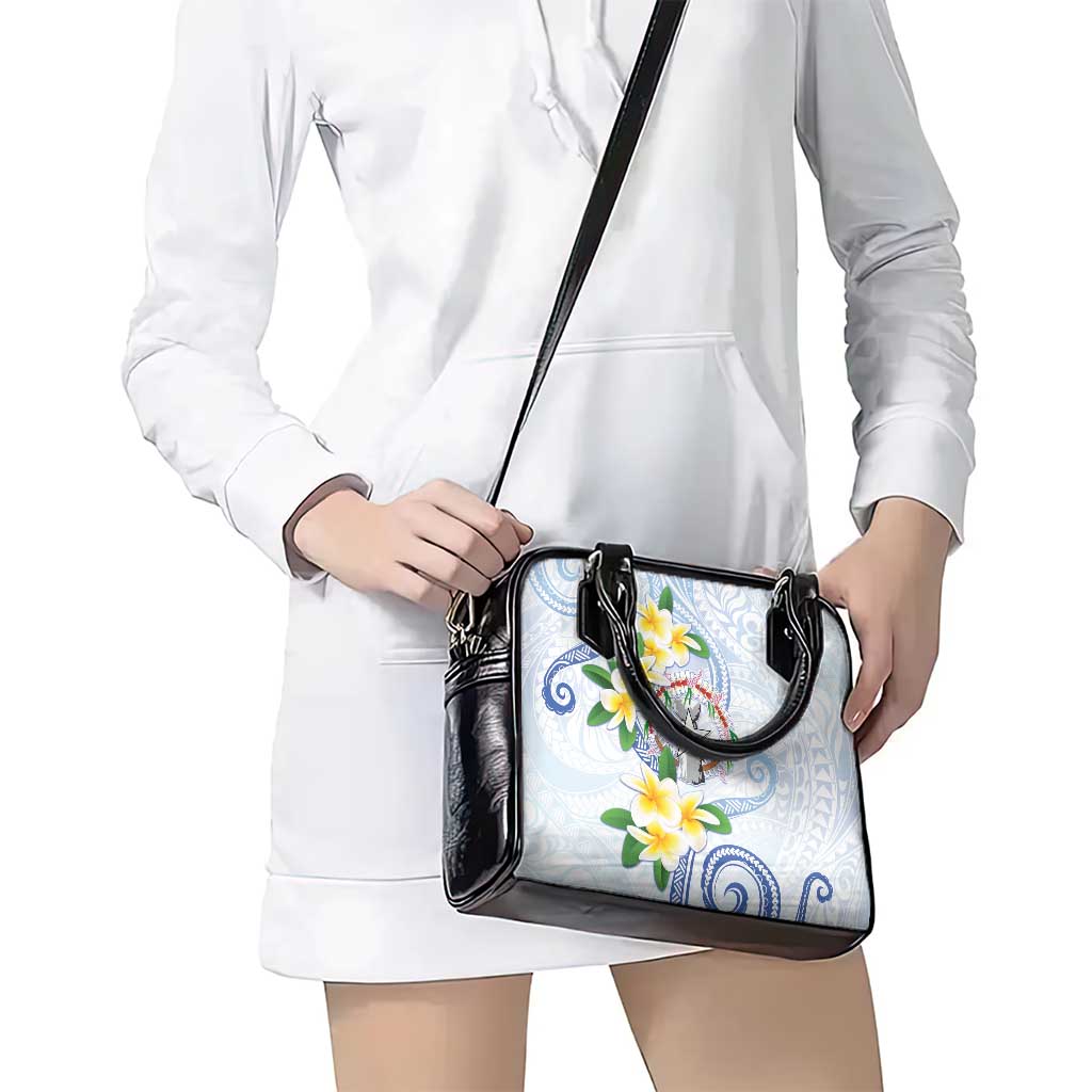 Northern Mariana Islands Chamorro Shoulder Handbag Plumeria Curves Style White Version