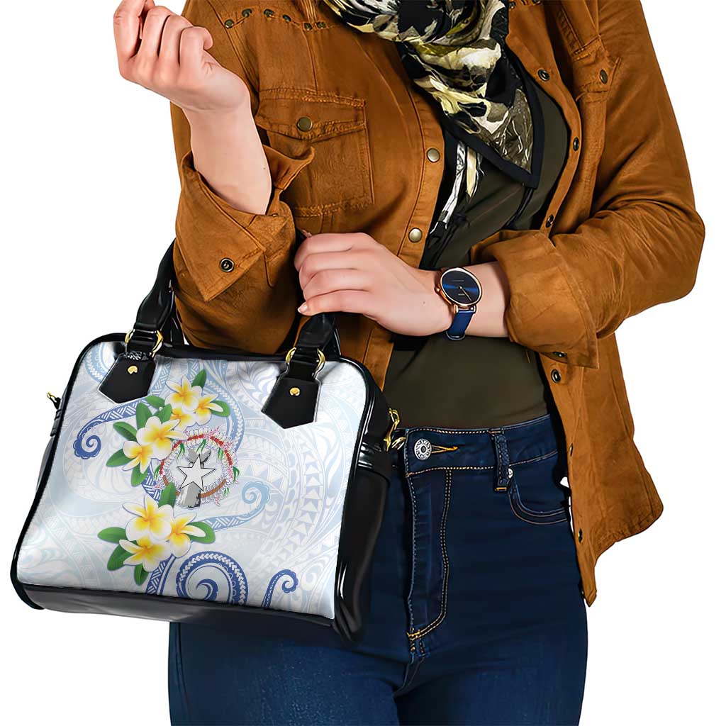 Northern Mariana Islands Chamorro Shoulder Handbag Plumeria Curves Style White Version