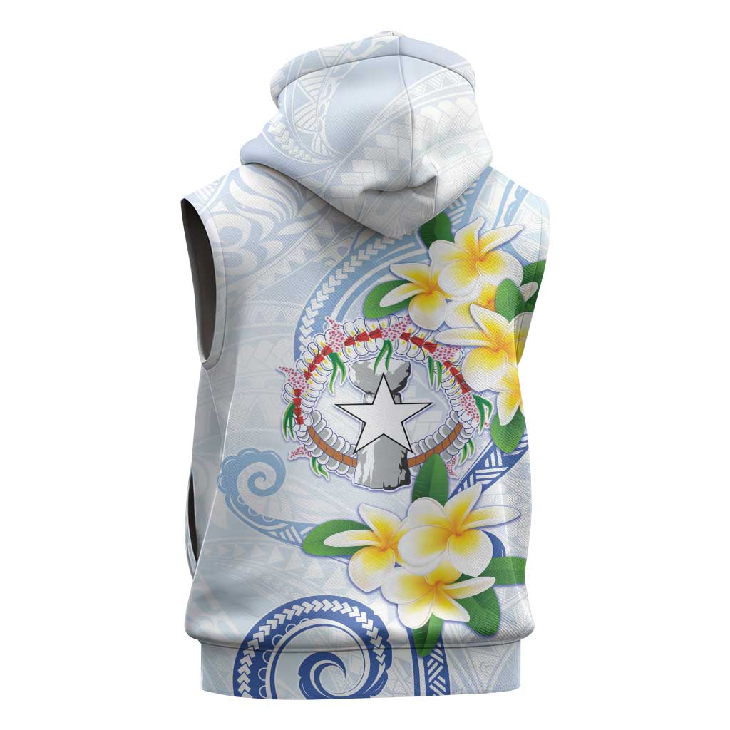 Northern Mariana Islands Chamorro Sleeveless Hoodie Plumeria Curves Style White Version LT05 - Polynesian Pride