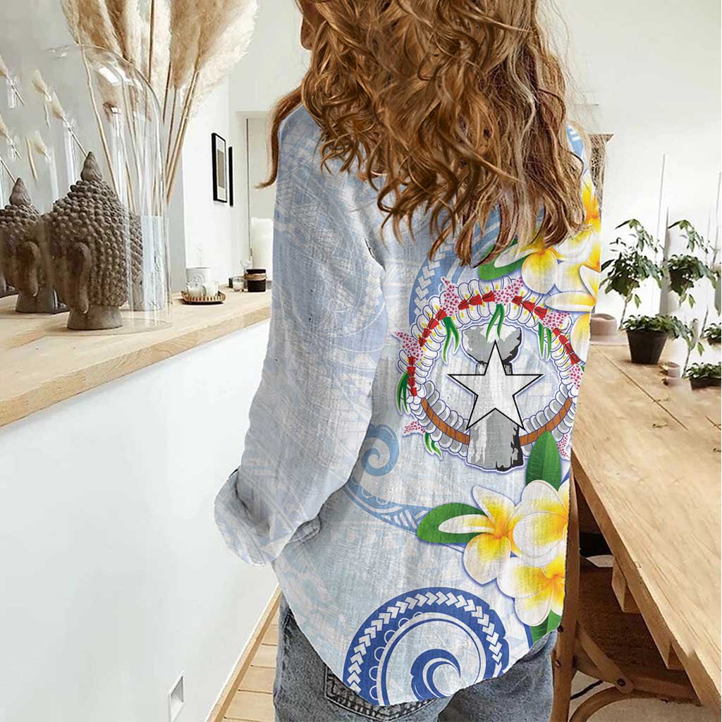 Northern Mariana Islands Chamorro Women Casual Shirt Plumeria Curves Style White Version LT05 - Polynesian Pride