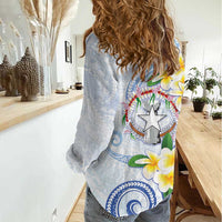 Northern Mariana Islands Chamorro Women Casual Shirt Plumeria Curves Style White Version LT05 - Polynesian Pride