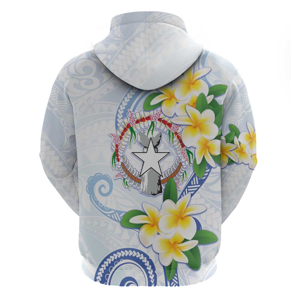 Northern Mariana Islands Chamorro Zip Hoodie Plumeria Curves Style White Version