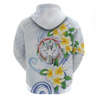 Northern Mariana Islands Chamorro Zip Hoodie Plumeria Curves Style White Version