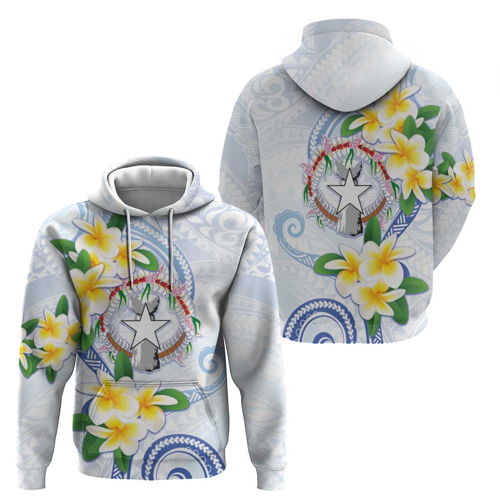 Northern Mariana Islands Chamorro Zip Hoodie Plumeria Curves Style White Version