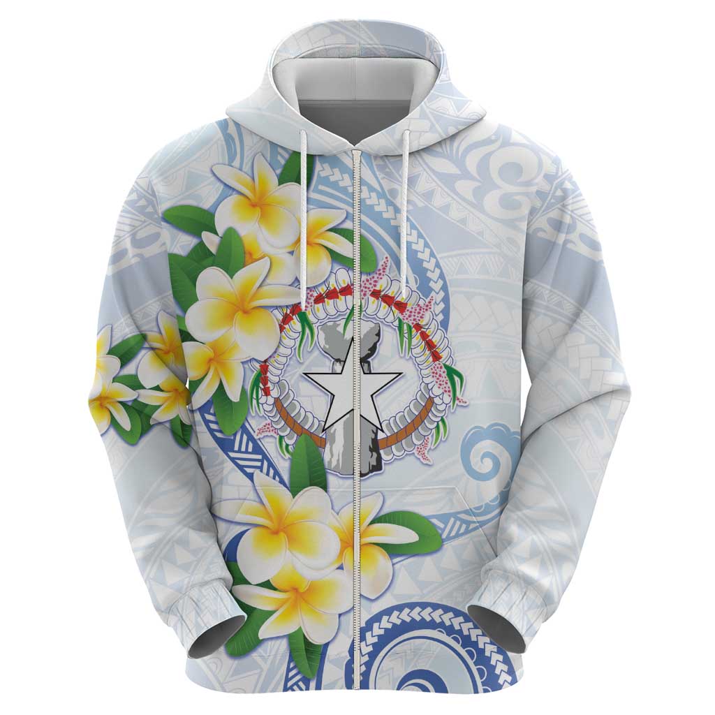 Northern Mariana Islands Chamorro Zip Hoodie Plumeria Curves Style White Version