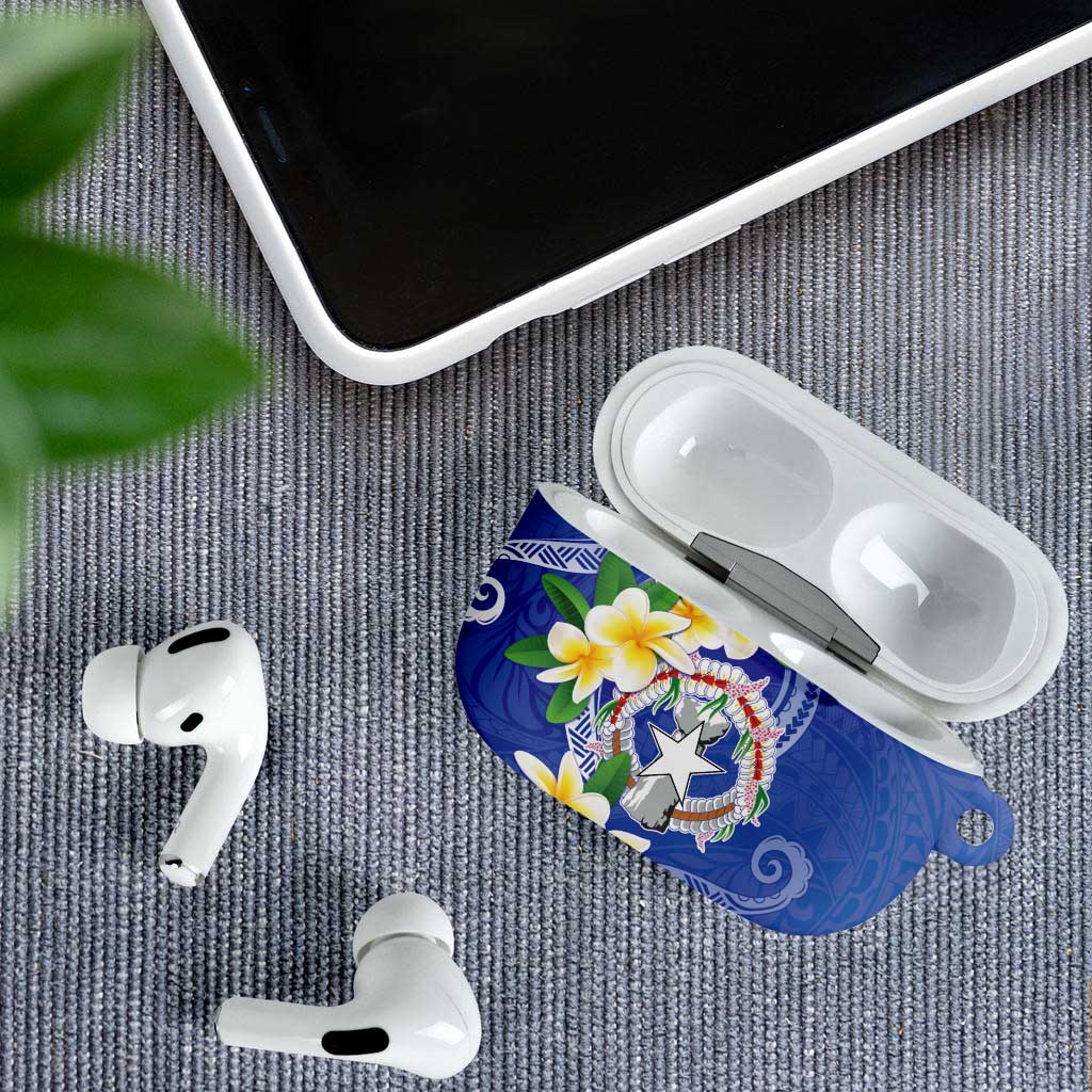 Northern Mariana Islands Chamorro AirPods Case Plumeria Curves Style Navy Version LT05 - Polynesian Pride
