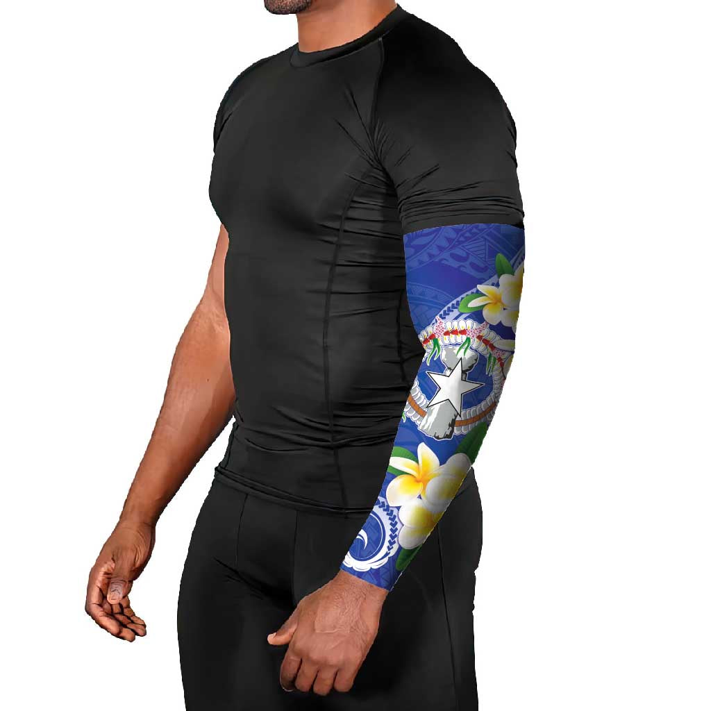 Northern Mariana Islands Chamorro Arm Sleeves Plumeria Curves Style Navy Version