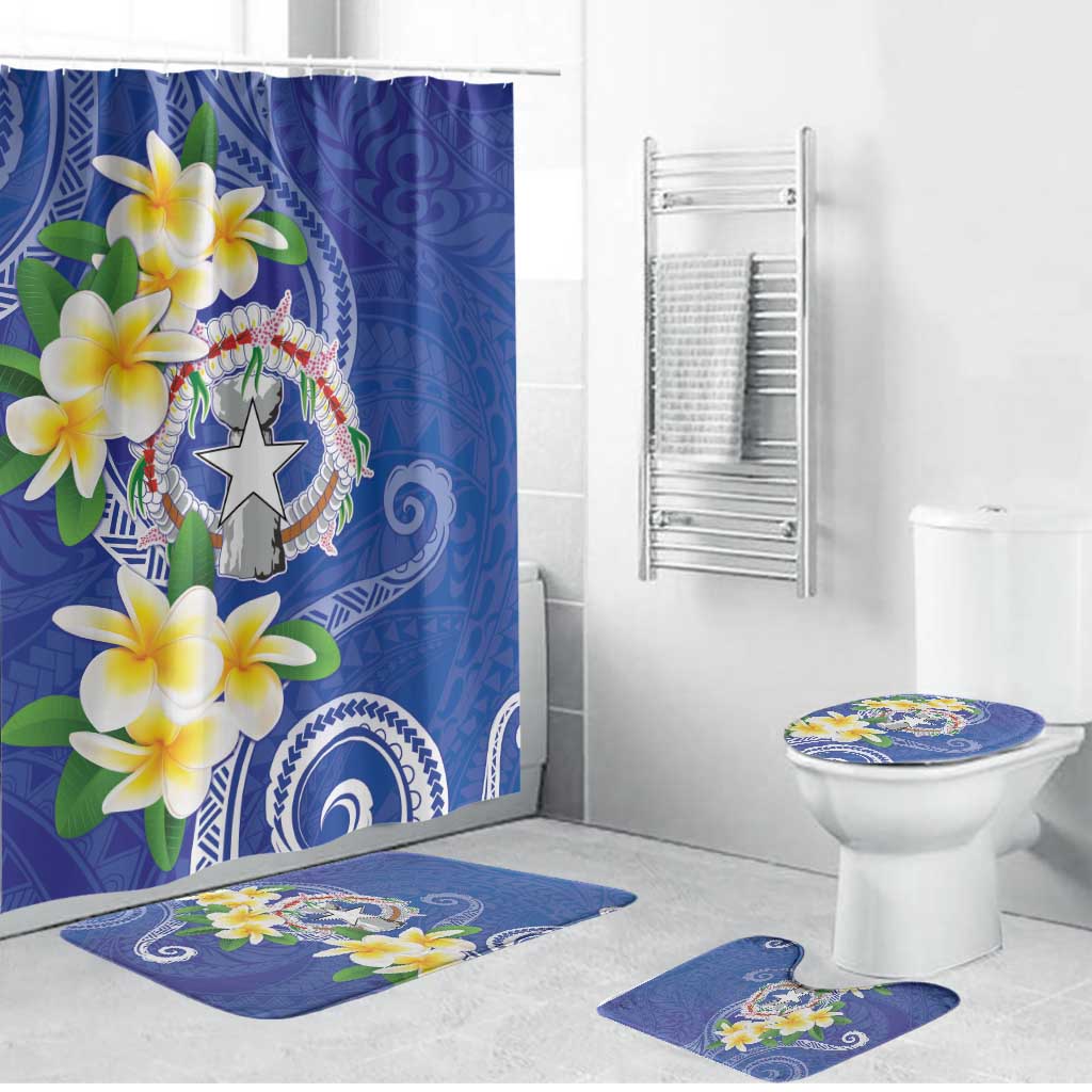 Northern Mariana Islands Chamorro Bathroom Set Plumeria Curves Style Navy Version