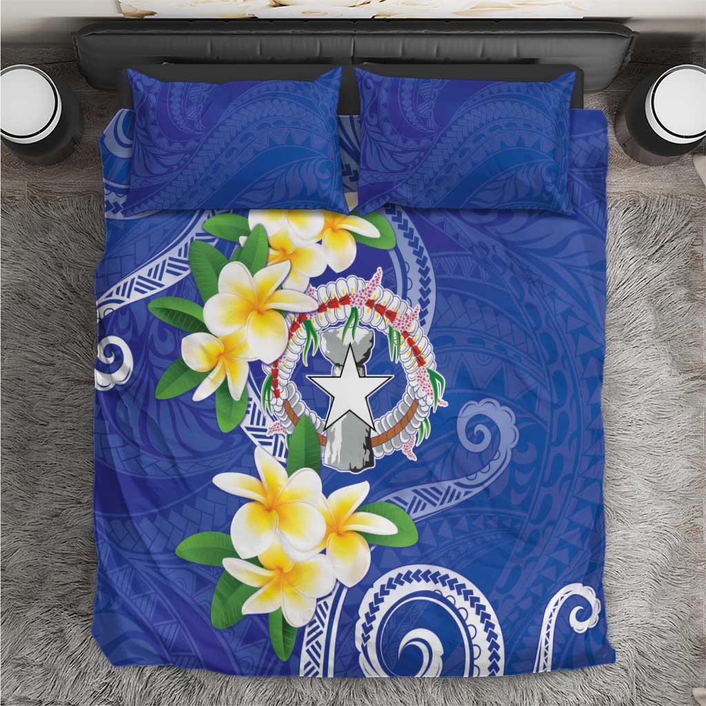 Northern Mariana Islands Chamorro Bedding Set Plumeria Curves Style Navy Version