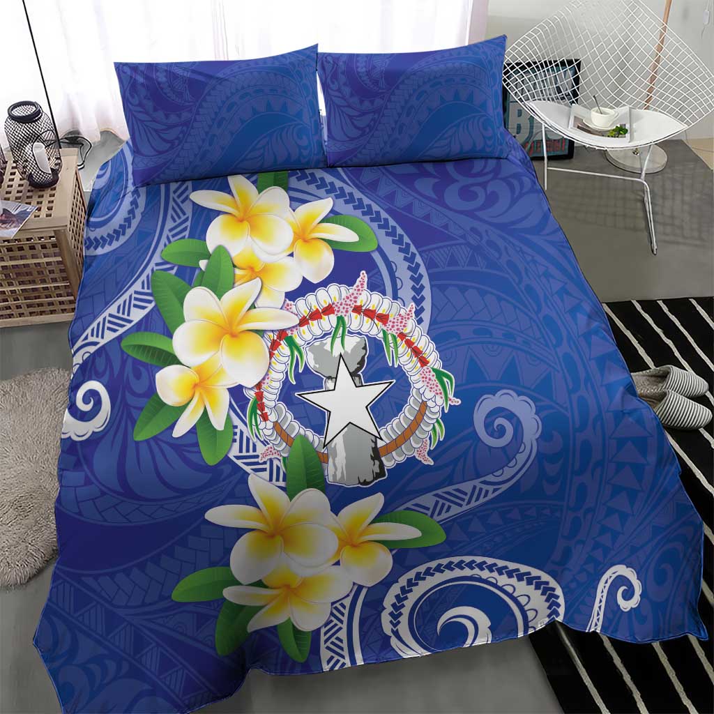 Northern Mariana Islands Chamorro Bedding Set Plumeria Curves Style Navy Version