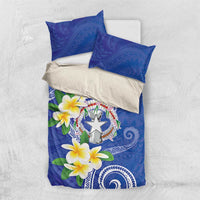 Northern Mariana Islands Chamorro Bedding Set Plumeria Curves Style Navy Version