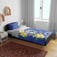 Northern Mariana Islands Chamorro Bedding Set Plumeria Curves Style Navy Version