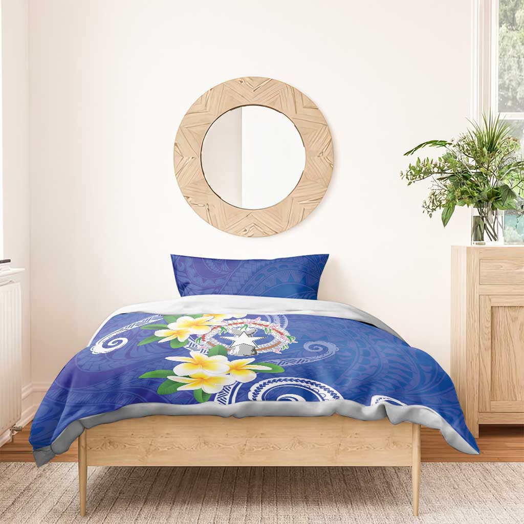 Northern Mariana Islands Chamorro Bedding Set Plumeria Curves Style Navy Version