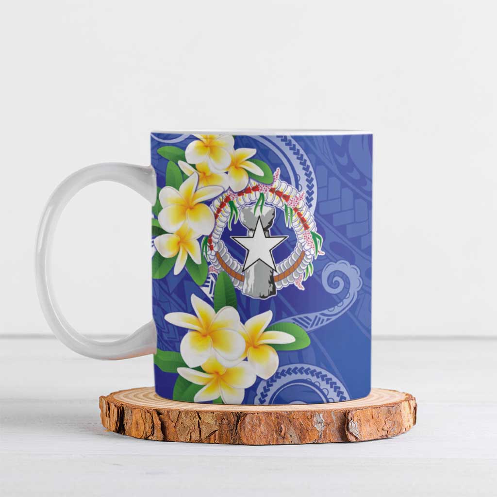 Northern Mariana Islands Chamorro Ceramic Mug Plumeria Curves Style Navy Version