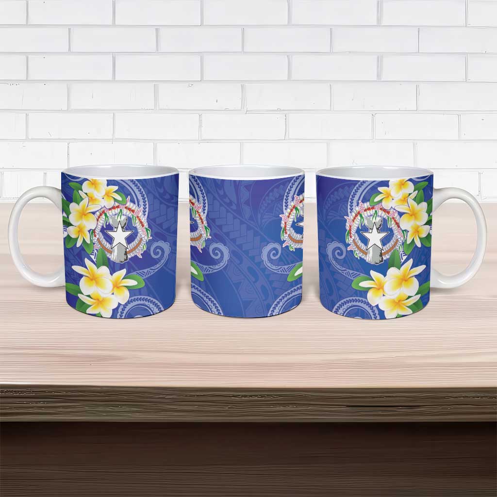 Northern Mariana Islands Chamorro Ceramic Mug Plumeria Curves Style Navy Version