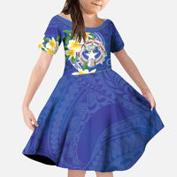 Northern Mariana Islands Chamorro Family Matching Off Shoulder Maxi Dress and Hawaiian Shirt Plumeria Curves Style Navy Version LT05 Daughter's Dress Navy - Polynesian Pride